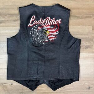 Leather USA Womens XL Lady Biker Black Genuine Leather Vest USA Eagle Motorcycle